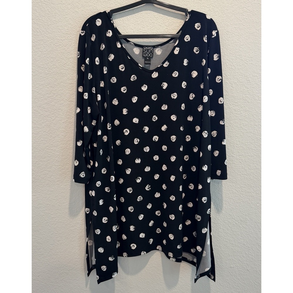 Clara Sunwoo Womens XL Tunic Black White Polka Relaxed Travel Artsy Casual